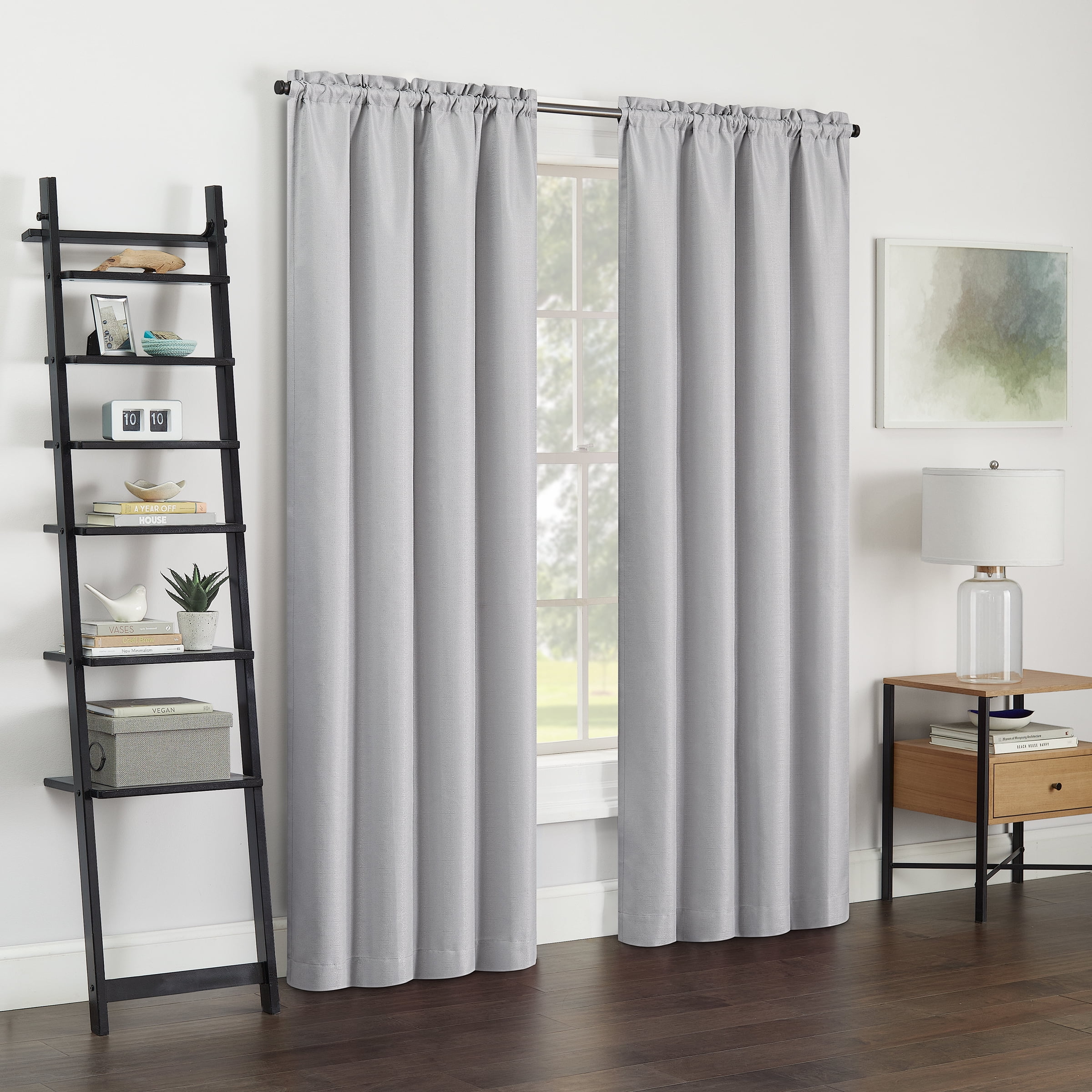 (2 pack) Eclipse Samara Solid Blackout Curtains, Single Curtain Panel, 84 Inch Long Blackout Curtains, 42" W x 84" L, Light Gray