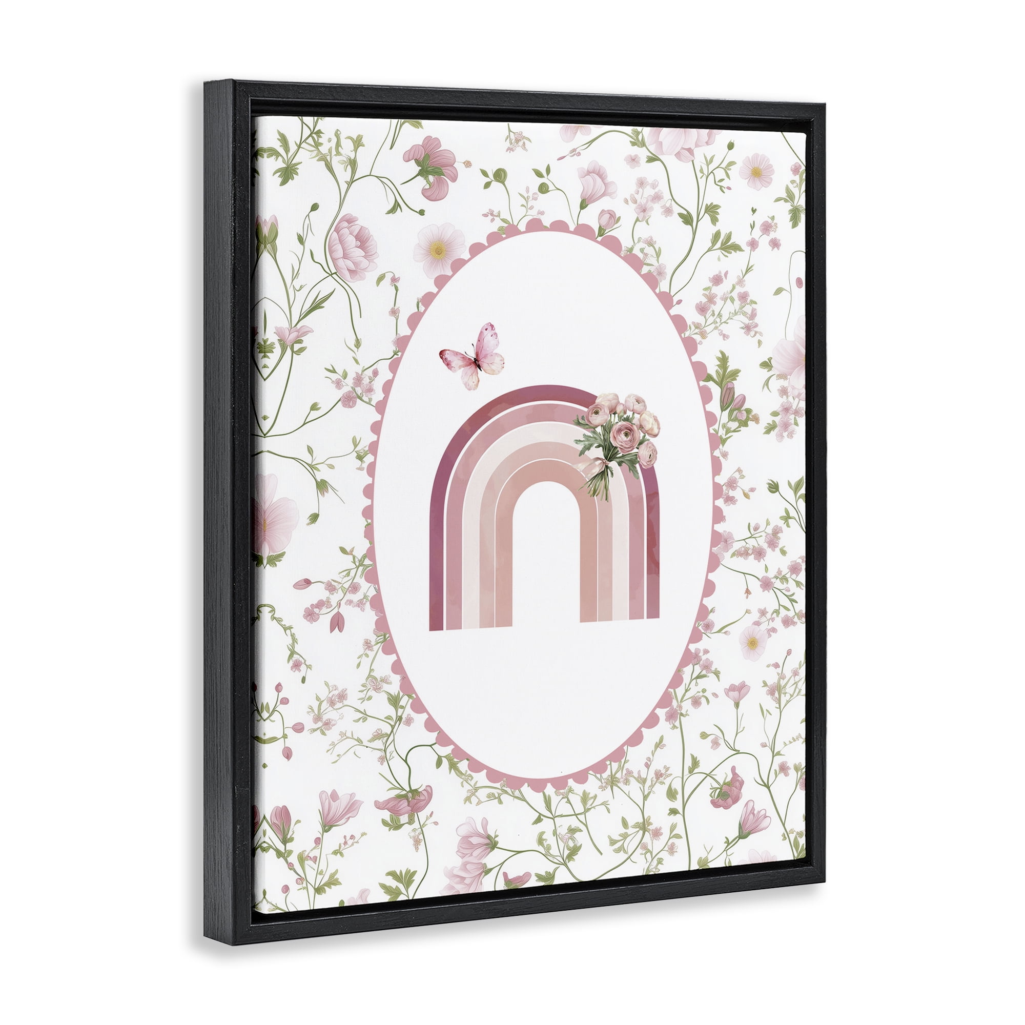 Delicate Florals & Rainbow Black Framed Floater Canvas Wall Art, design by Christine Simpson Art