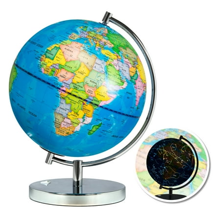Best Choice Products Kids 2-in-1 Light-Up World Geographical Globe Educational Toy w/ Day and Night Constellation View, Stainless Steel
