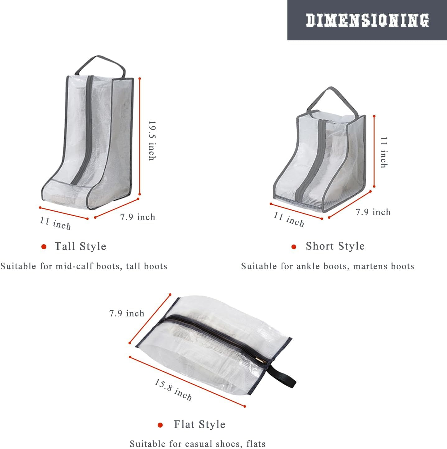 Travel Bags for Luggage Packing, Clear Stackable Storage Dust Waterproof Shoe Bags in Closet 2 Set Hanging Bags (Clear Gray-Thigh Boot)