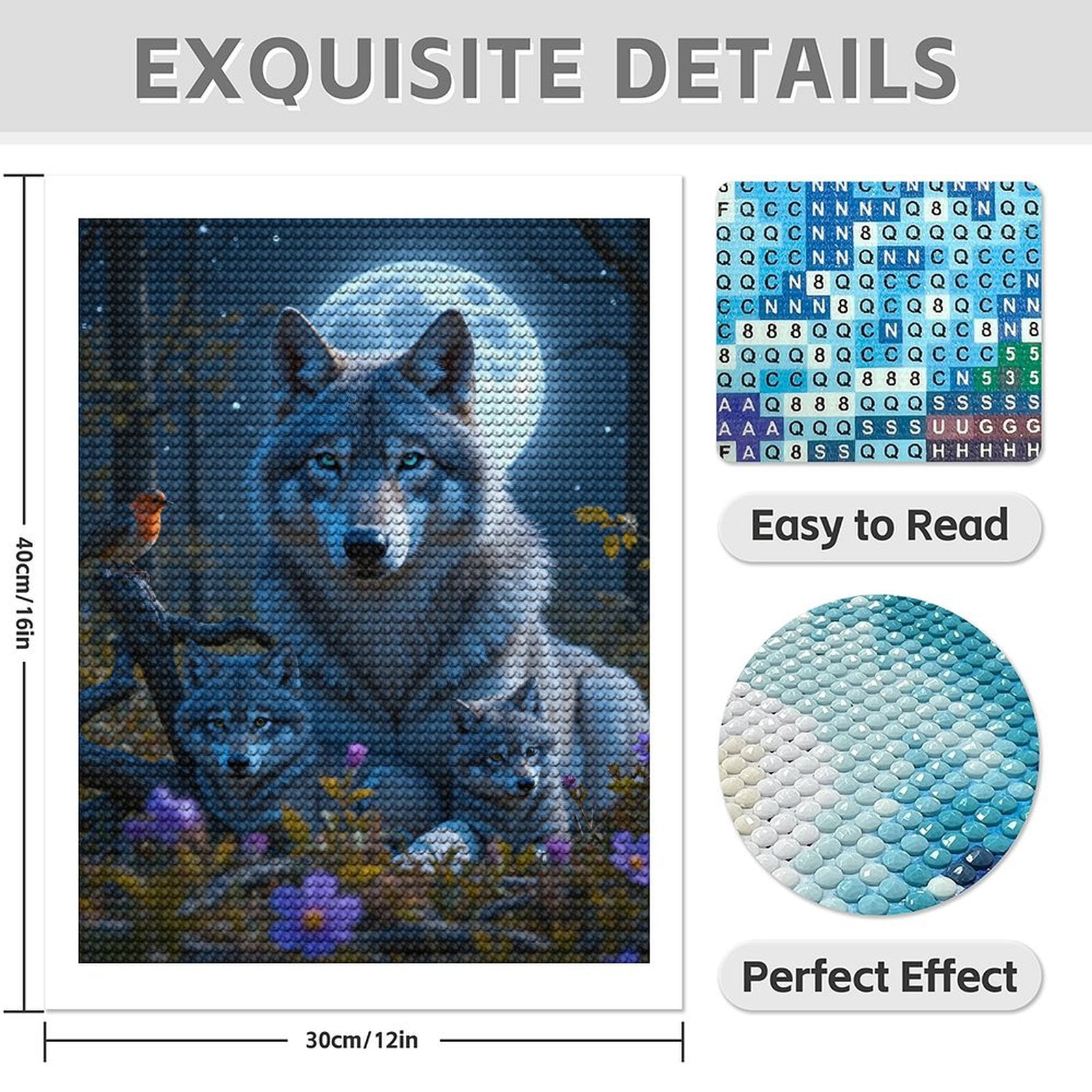 Diamond Art Kits for Adults - 5d Moonlit Wolf Family Scene Diamond Painting for Adults, Diamond Art for Adults Beginners, Diamond Painting Kits for Adults for Home Wall Decor