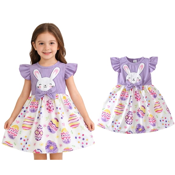 Easter Dress for Girls Sleeveless Cute Print Dress Bow A-line Dress Kids Spring Dress Girls Size 4-5 Years Dresses