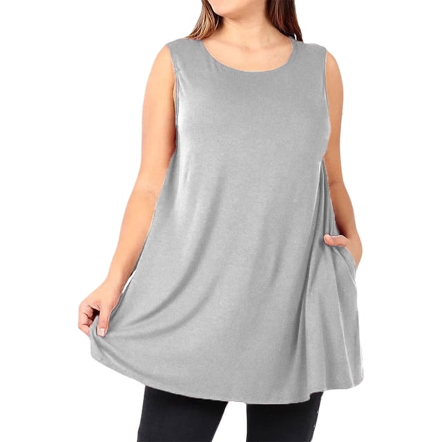 Timegard Camisoles pour Femmes Grande Taille Col Rond Sans Manches Blouse Ample d'Été Décontractée avec Poches