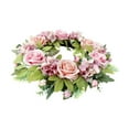thumbnail image 4 of Corona de primavera para puerta de entrada, corona de flores artificiales, hojas verdes para inauguración de la casa. Rosa, 4 of 9