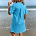thumbnail image 5 of Summer Dress for Women Collared Short Sleeve Half Button Down Loose Casual Solid Dress with Pockets, 5 of 7