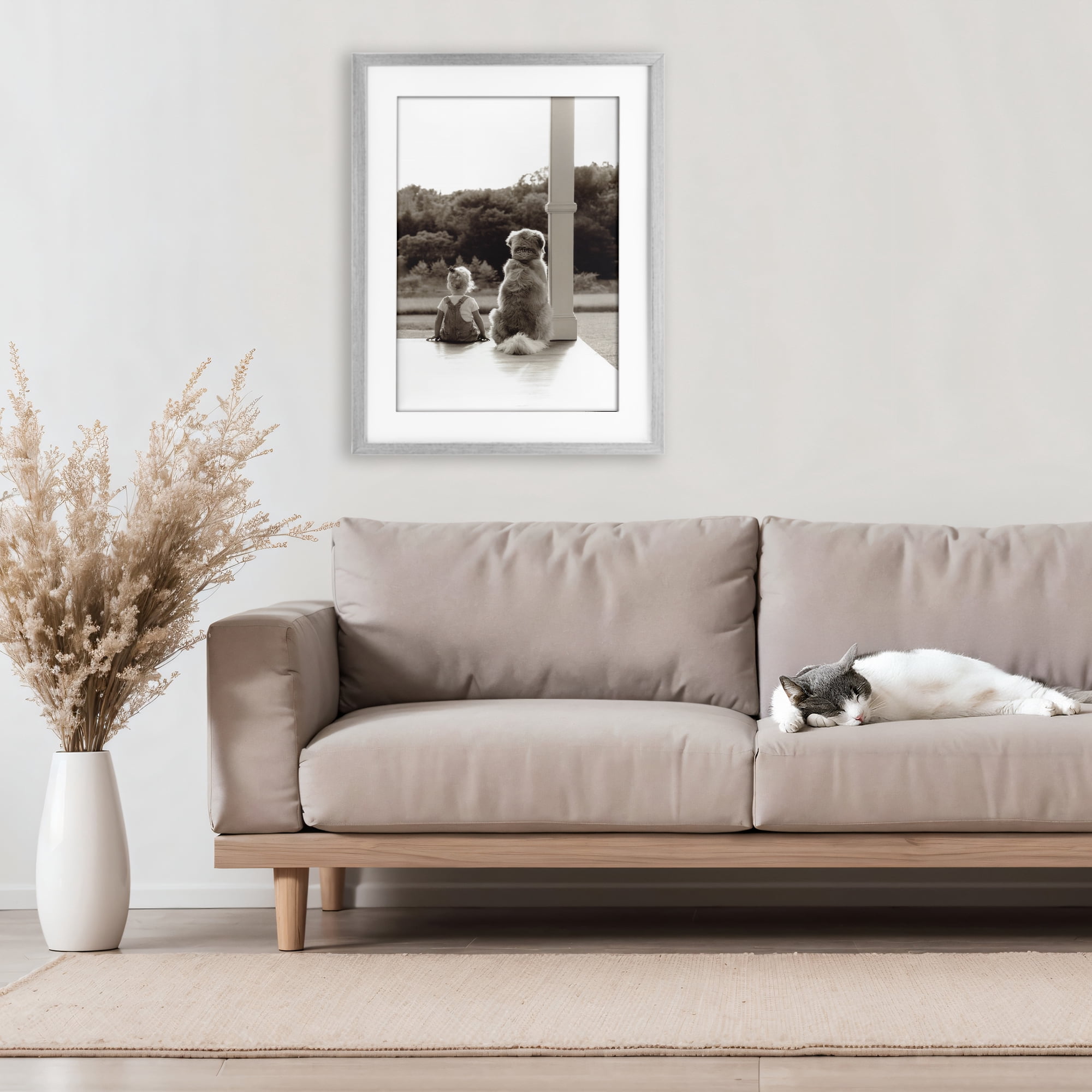 Stupell Industries Child And Dog Friendship Gray Framed Print Under Glass, design by Kendra Dew