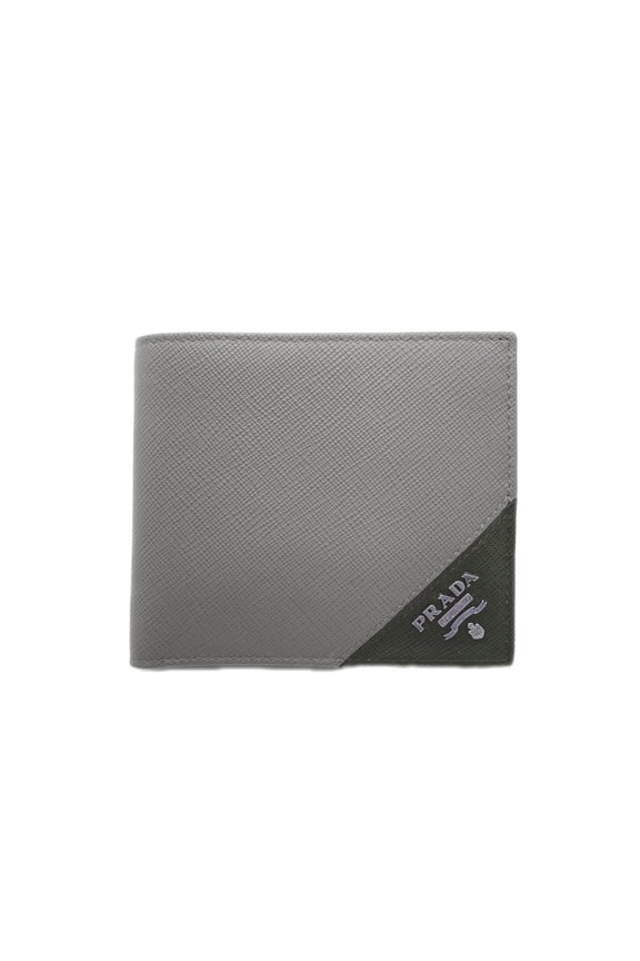 Pre-Owned PRADA Saffiano Metal Logo Leather Compact Wallet 2MO513 Bi-fold Gray Navy Men's