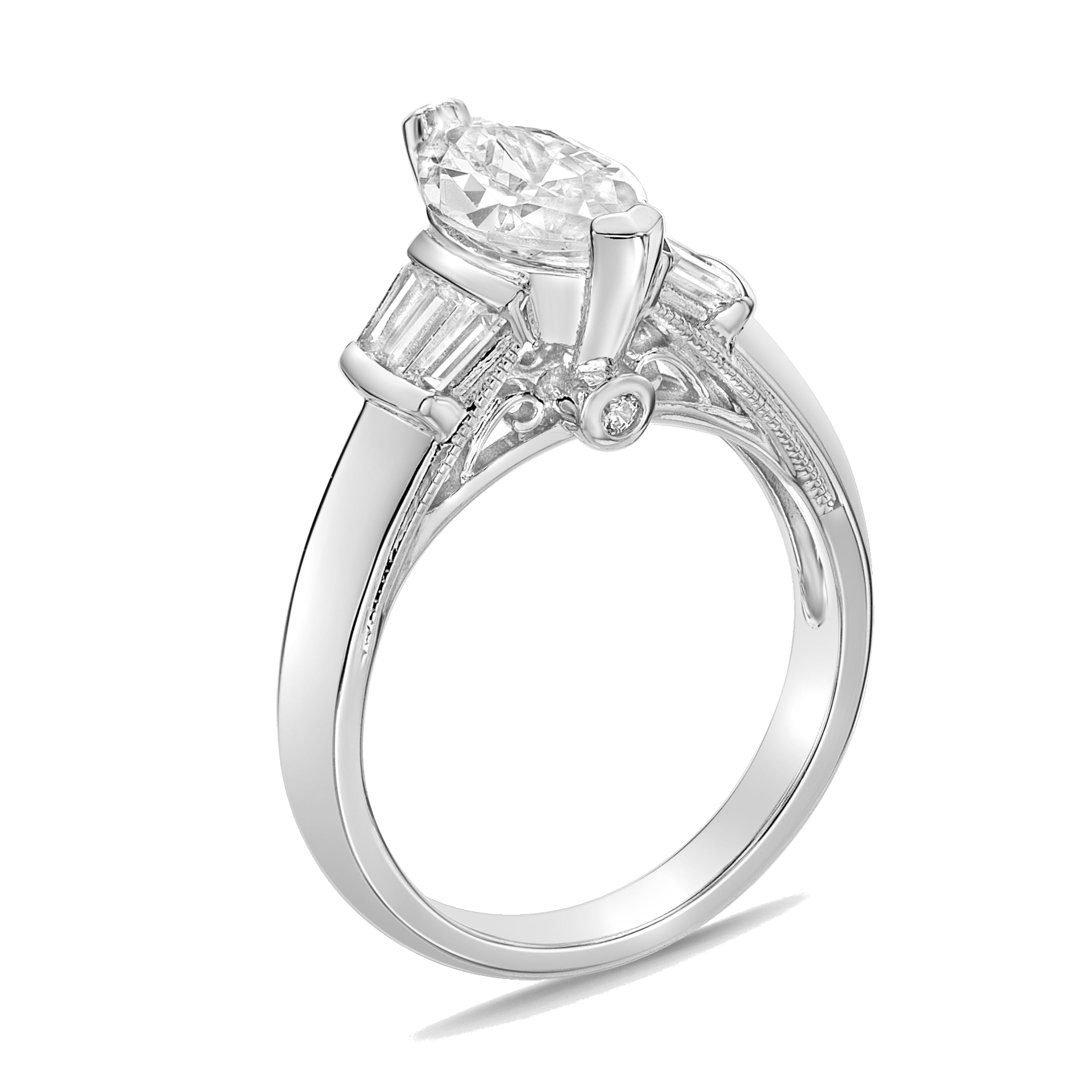 Brilliance Fine Jewelry .925 Sterling Silver Marquise Shape Simulated White Diamond and Channel Cubic Zirconia Gemstone Cocktail Statement Engagement Ring