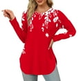 thumbnail image 2 of miqiqism Great discounts！Women Floral Printed Shirts Round Neck Pullover Tops Loose Tunic Blouses Juniors Long Sleeve Clothing Fall,V# Red,X-Large, 2 of 5