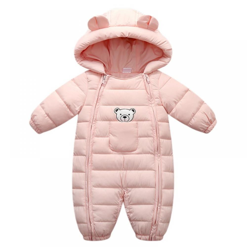 Romper + Gloves + Shoes for 0-24 Months LPATTERN Baby Girls Boys All in One Snowsuit Warm Hooded Rompers One Piece Puffer Suit Infant Winter Bodysuits Double Zipper Jumpsuit 3Pcs Set 
