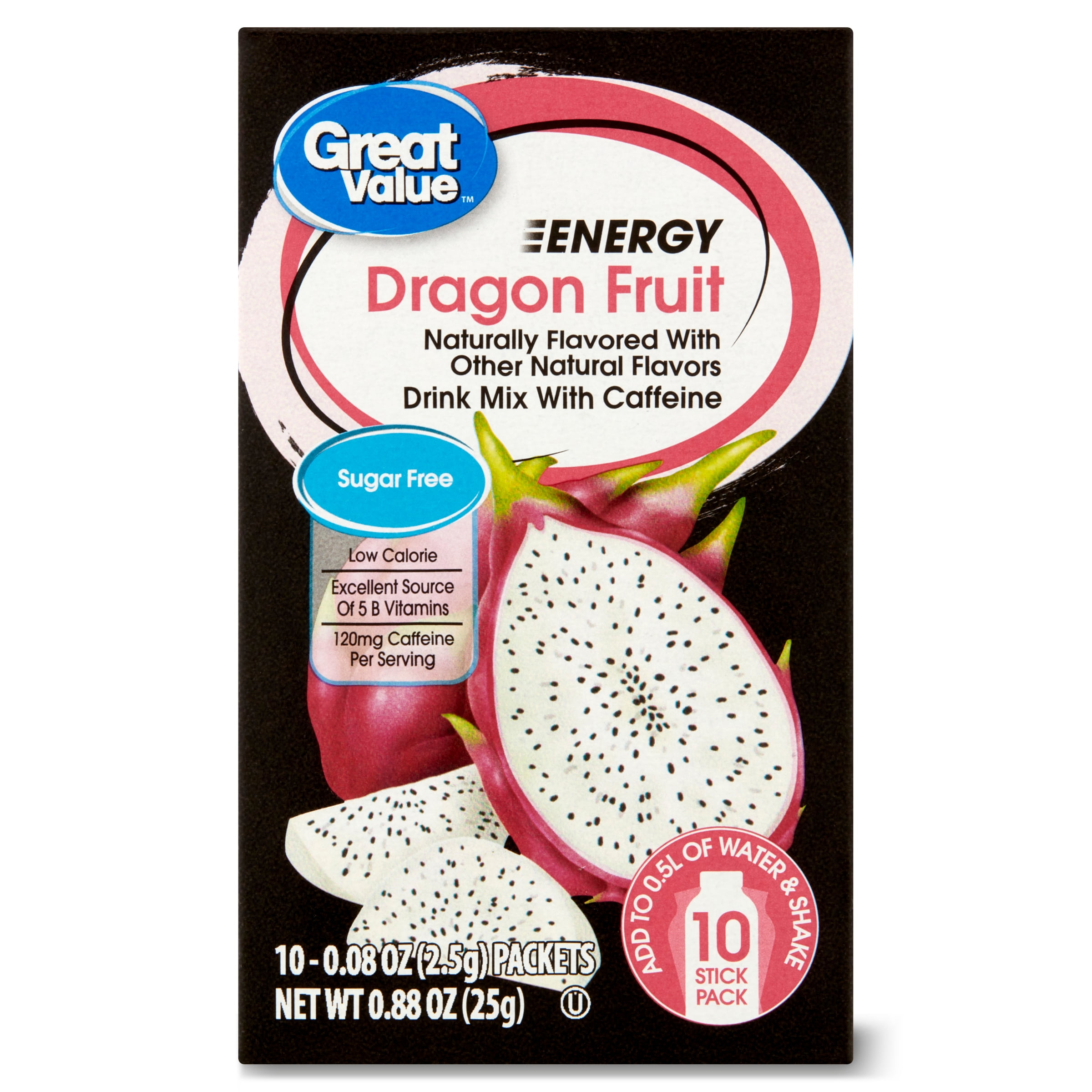 Great Value Sugar-Free Dragon Fruit Energy Drink Mix, 0.08 Oz, 10 Ct