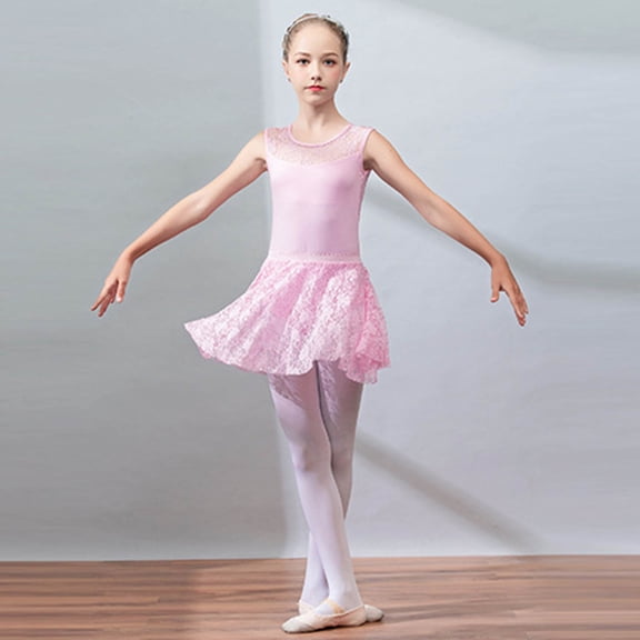 CAIVO Kids Classical Ballet Practice Tutu Dress For Girls O-Neck Dance Recital Performance Elegant Leotard Dresses For Ballerina Training Sleeveless Classic Sundress