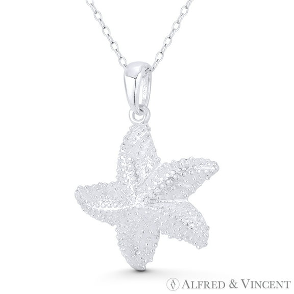 Starfish Ocean Sealife Charm 30x22mm (1.2x0.9in) Pendant & Chain Necklace in .925 Sterling Silver