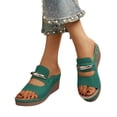 thumbnail image 7 of CYMMPU Women's Metal Accent Open Toe Wedge Slide Sandals, Slip On Platform Comfort Mules, Casual Outdoor Summer Beach Walking Footwear Green 42, 7 of 7