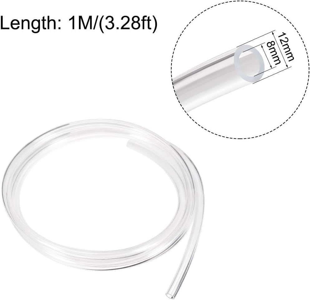 MKEUDQ-Pneumatic Air Tubing, 12mm OD x 8mm ID 1m(39.4 Inch) PU Polyurethane Air Compressor Tubing Hose Pipe Transparent
