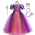 thumbnail image 1 of Vestido de Rapunzel para niña, disfraz de princesa para Halloween, regalo de fiesta de cumpleaños, lentejuelas moradas, malla enredada, ropa 2-10 Fivean unisex, 1 of 2