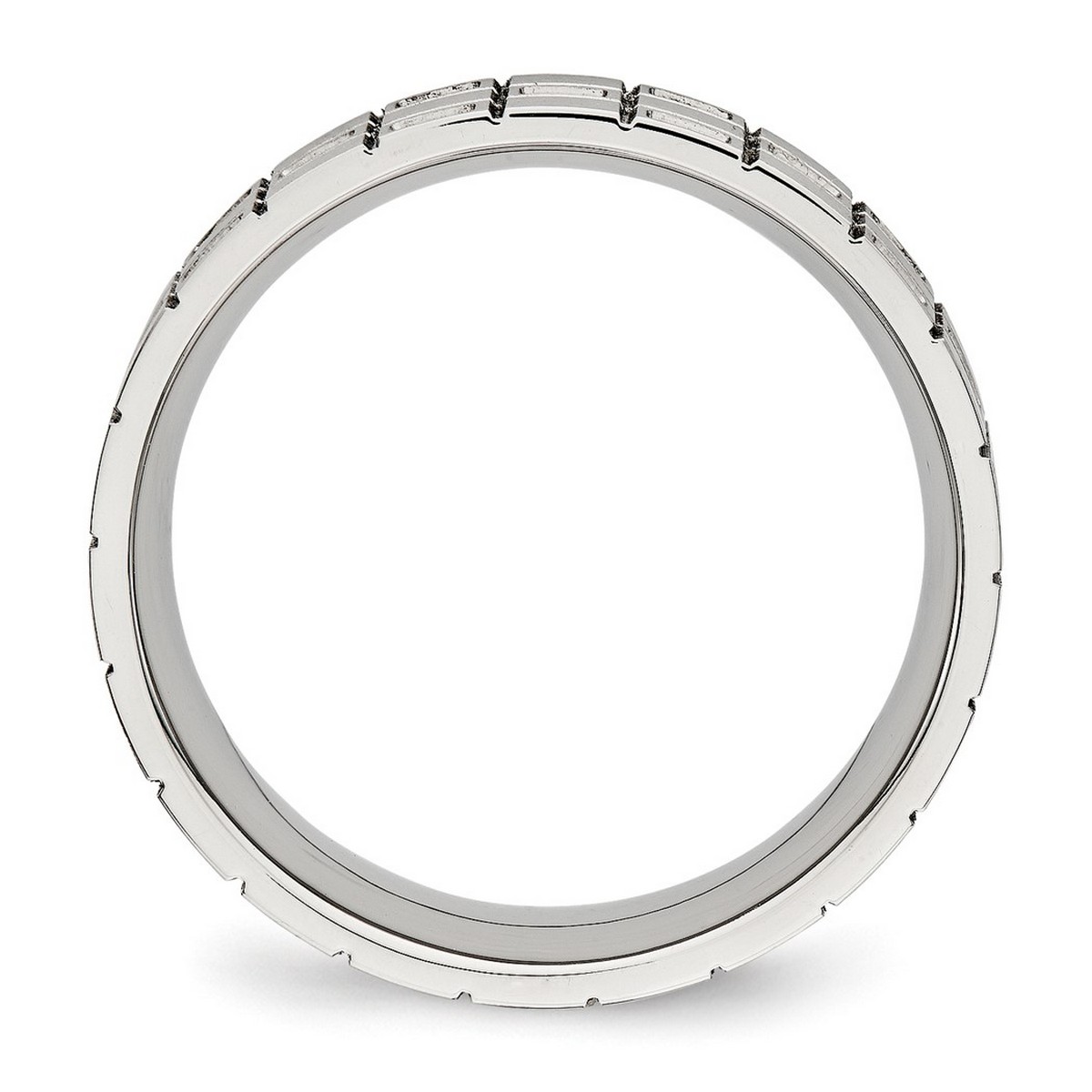 Stainless Steel Brushed Grooved CZ Ring