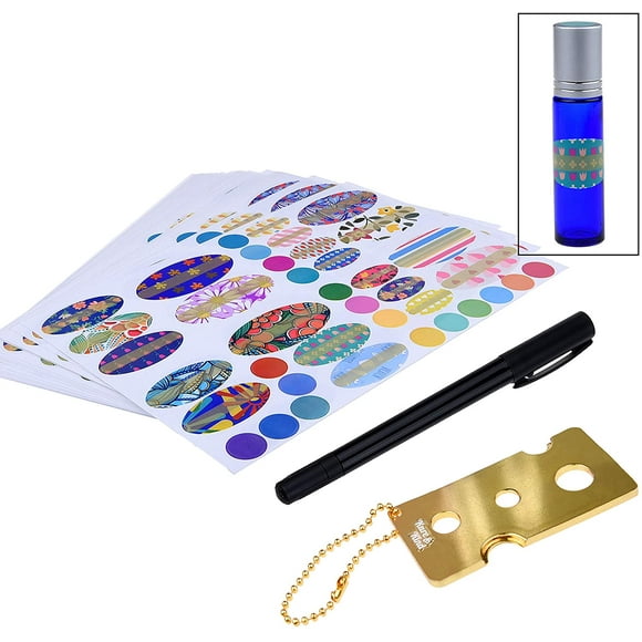 Kare & Kind Essential Oil Bottle Sticker Kit with Bottle Tool with Chain and Pen for Label Writing