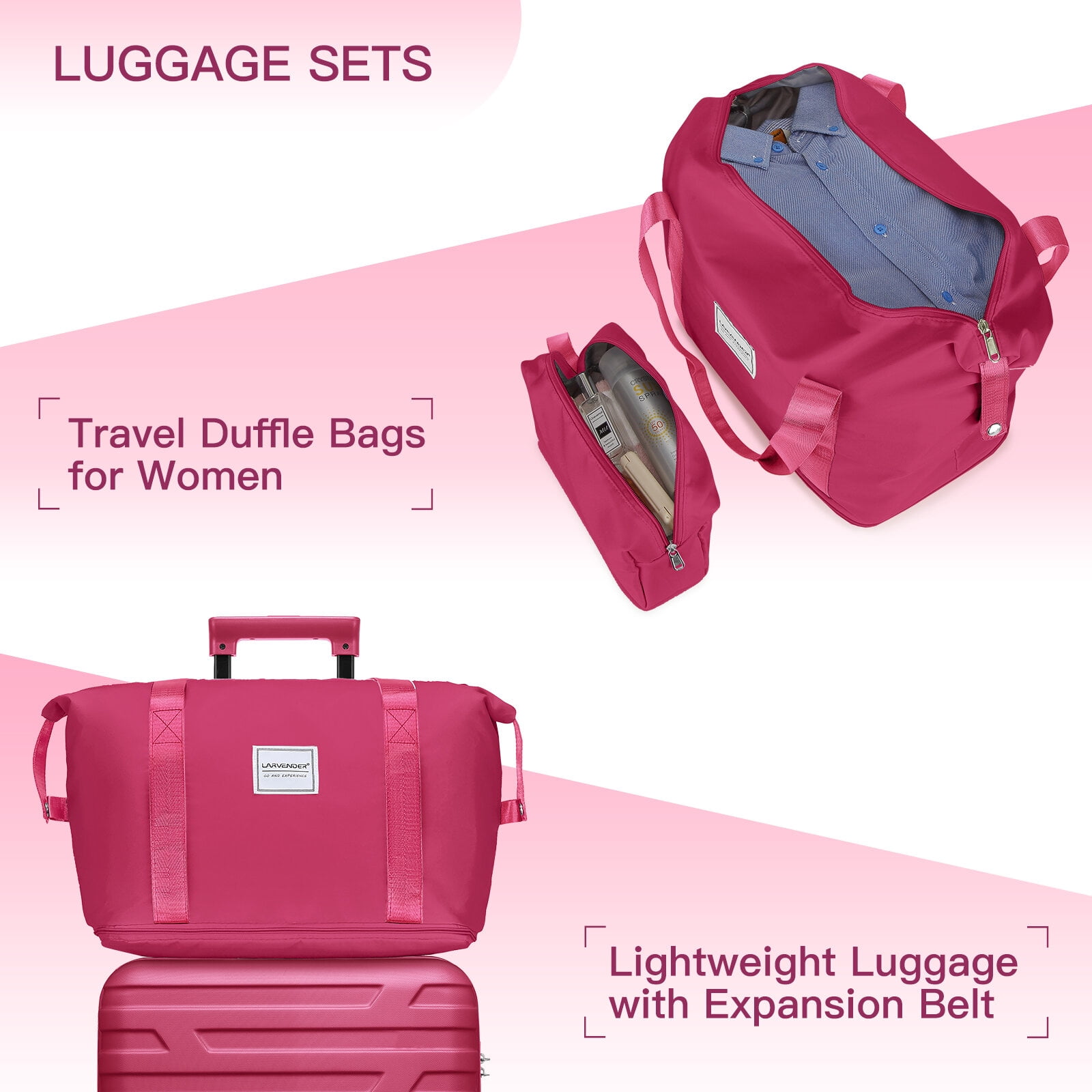 Hardside Suitcase, Luggage Sets 6 Pieces with Duffel Bags, Hardside Expandable Suitcases with Spinner Wheels TSA Lock, Rose Red, Rose Red Hardside Luggage,Abs Hardside Checked Luggage