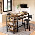 thumbnail image 3 of Furlinkhm Bar Dining Table Set for 2, 3 Piece Bar Table and Chairs Set, Kitchen Counter Height Dining Table Set, Small Kitchen Bar Table with Storage, Breakfast Nook Set for Small Space, Rustic Brown, 3 of 8