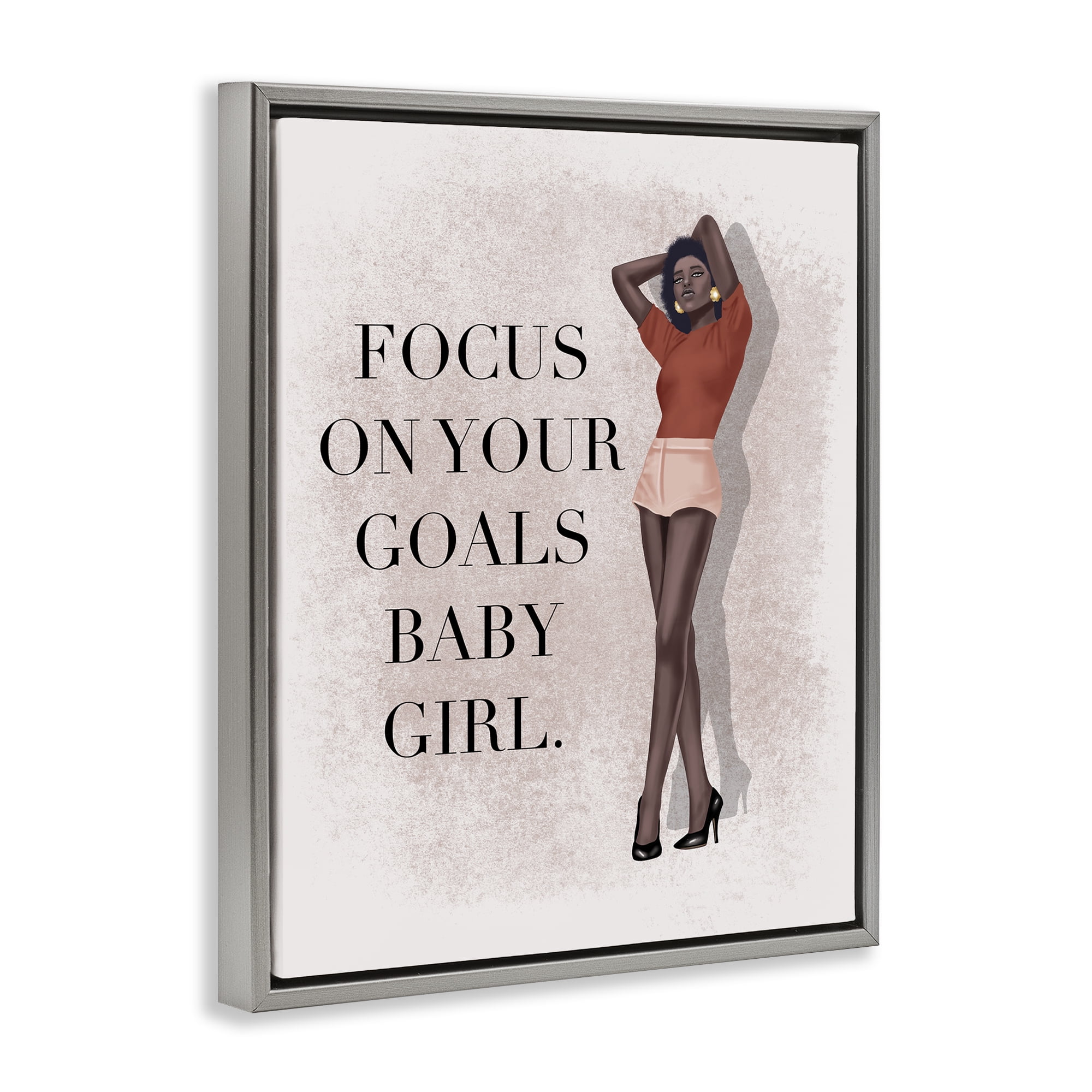 Stupell Industries Focus On Goals Girl People Painting Gray Floater Framed Canvas Art Print Wall Art, 25 x 31