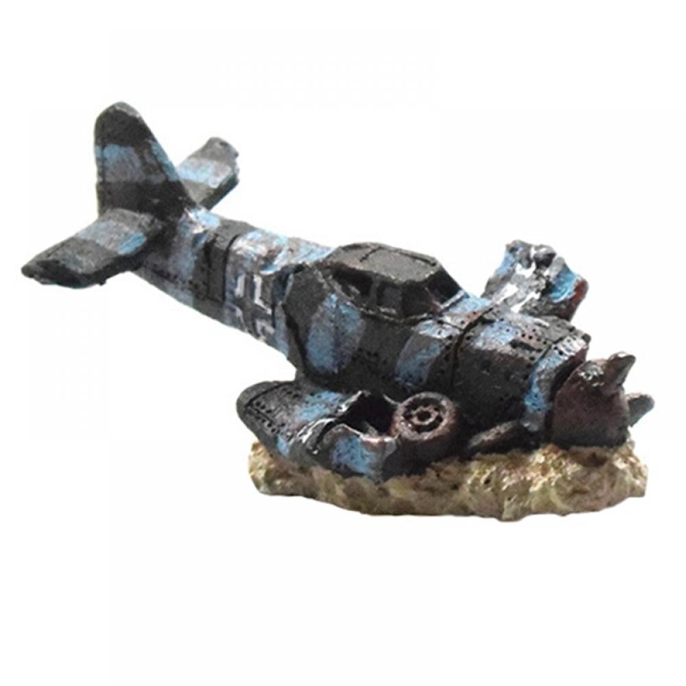 DABOOM Resin Aquarium Military Thunderbolt Fighter Airplane Wreck Aquarium Fish Tank Ornament