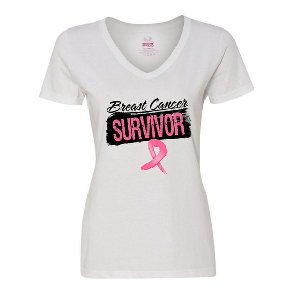 Inktastic Cool Breast Cancer Survivor Women's V-Neck T-Shirt