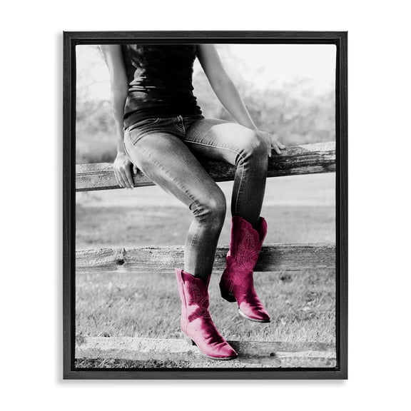 Stupell Industries Art Deco Glam Cowgirl in Boots Black Floating Frame Canvas Art, 17 x 21, by SD Graphics Studio