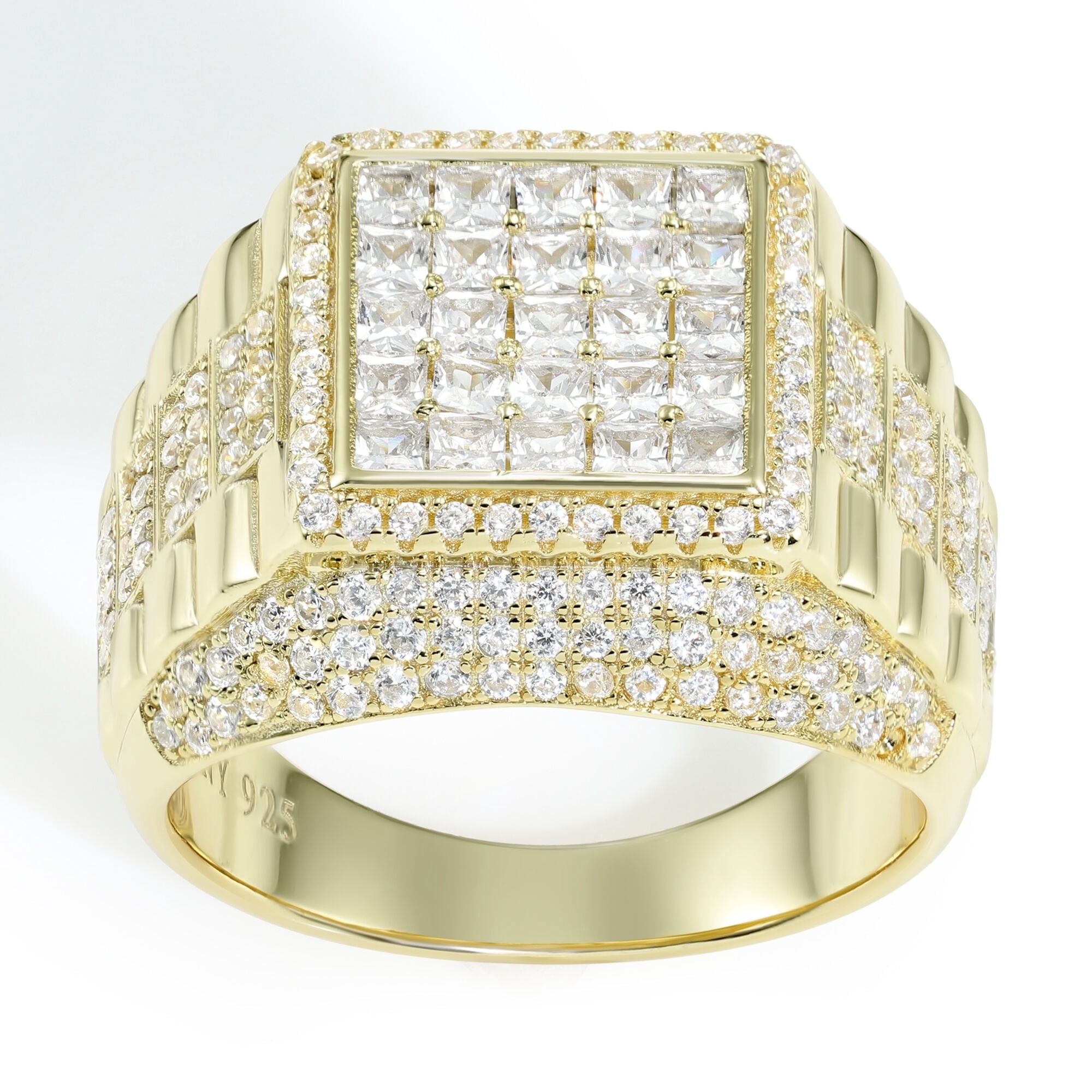 Tilo Jewelry Yellow Gold Tone 925 Sterling Silver Pave Square Signet Statement Pinky Ring | Size 10 | Classic Ring for Men