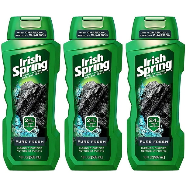 Irish Spring Body Wash Pure Fresh With Charcoal Net Wt. 18 FL OZ (532 mL) Per Bottle