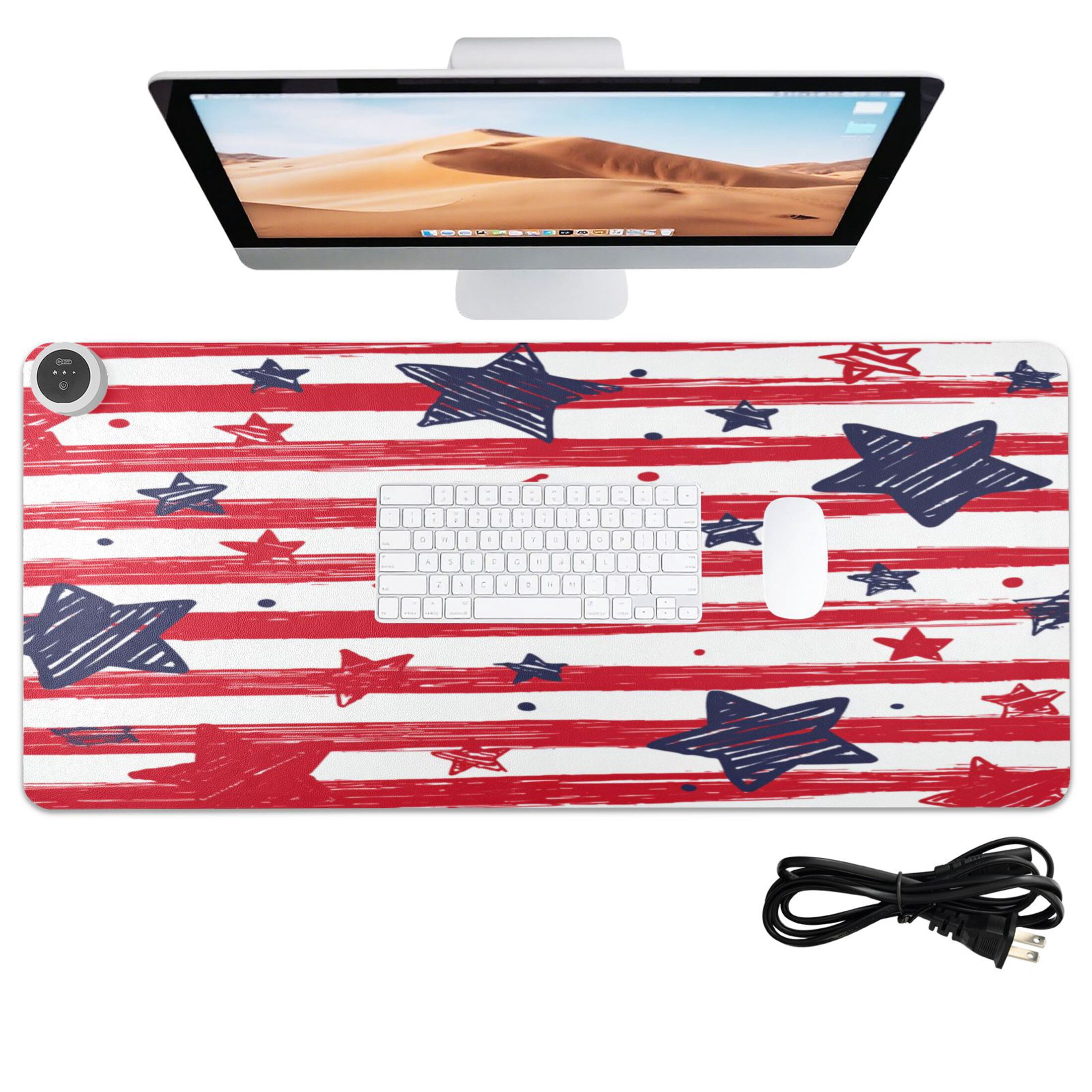 Large Heated Desk Mat Mouse Pad 31.5"x13"PU Leather Graphene Heating Desk Warmer with 3 Temperature Settings 110V US Plug Non-Slip Warm Pad for Home, Office, and Gaming Doodle Star Stripe Seamless