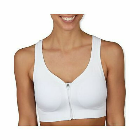 Jockey Women Mid Impact Zip Front Sports Bra, White, M