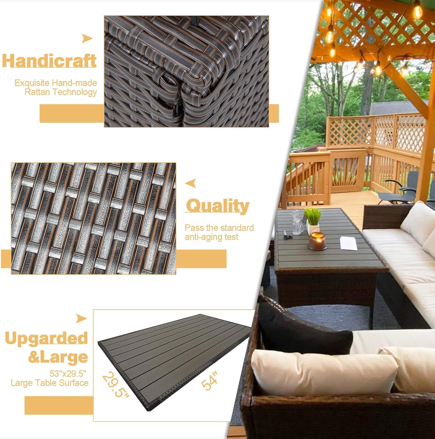 AECOJOY Patio Furniture Set, 7-Piece Rattan Wicker Sectional Sofa Couch, Outdoor Dining Conversation Set in Beige