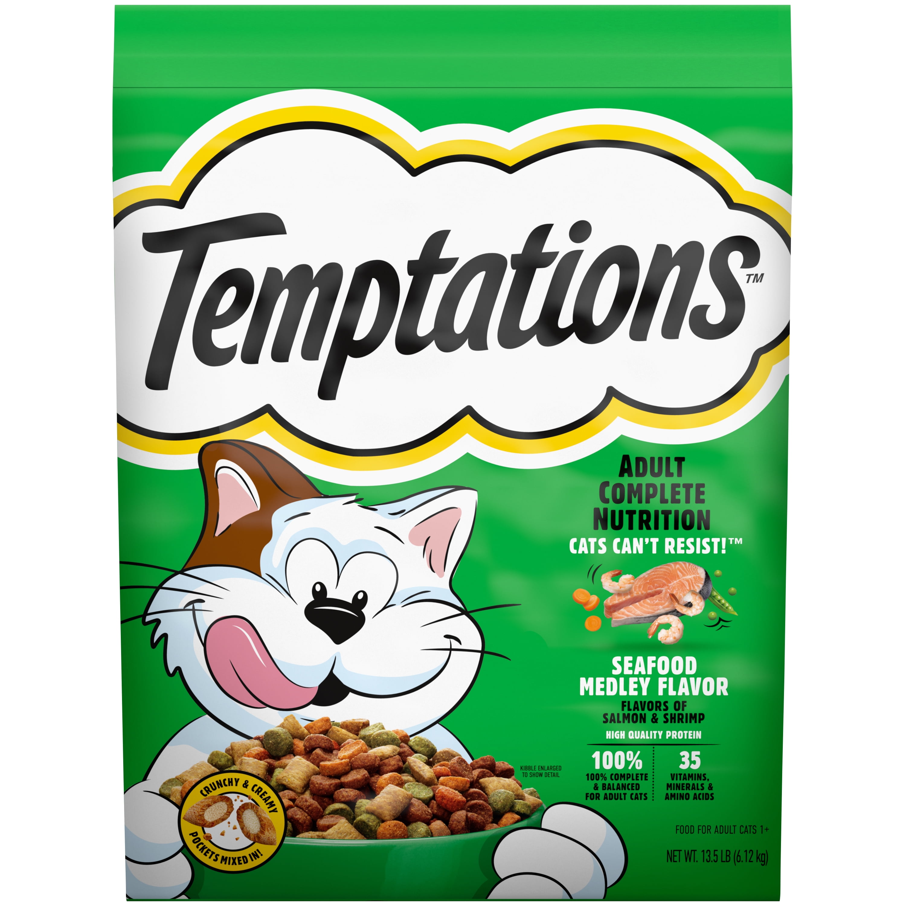 TEMPTATIONS Seafood Medley Flavor Adult Dry Cat Food, 13.5 lb. Bag, Walmart Exclusive