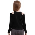 thumbnail image 2 of Haitryli Kids Girls Hip Hop Jazz Ballet Dance Tops Long Sleeve Cold Shoulder Letter Embroidery T-Shirts Performance Wear Black 13-14, 2 of 5