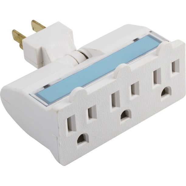 GE 3Outlet Swivel Power Adapter with Night Light, White, 14442
