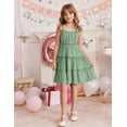 thumbnail image 2 of Oudiya Girls Summer Sundress Spaghetti Strap Boho Cami Ruffled Tiered Dresses Casual Midi Party Dress, 5-13Y, 2 of 6