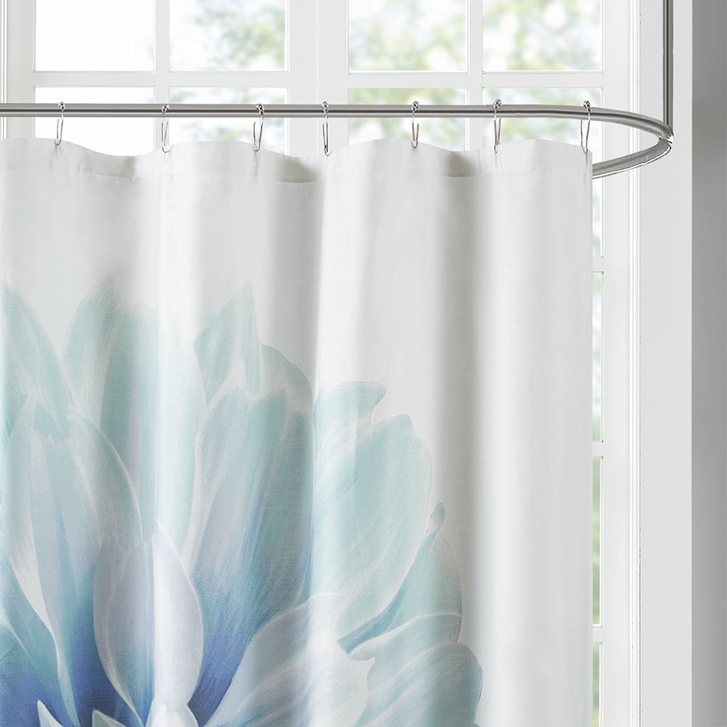MAYEERTY Printed Floral 100% Cotton Shower Curtain, 72" x 72", Machine-Washable, Aqua
