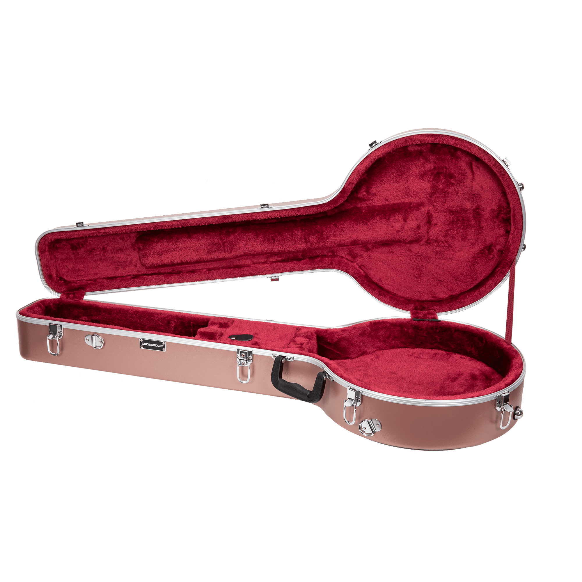 Crossrock 5-String Resonator & Gibson Tenor Banjo Case | ABS Molded Hardshell with Security Lock, Metal Feet, and Detachable Straps-Rose Gold