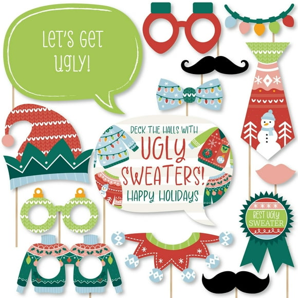 Vibrant Sweater Photo Booth Props Set for Holiday Parties - 20 Fun and Colorful Accessories to Capture Memorable Moments and Create Lasting Memories