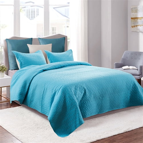 JML Quilt Set King Size Lightweight Bedspread, Soft Summer Quilt Bedding Set Coverlet for All Seasons with 3 Piece (1 Quilt, 2 Pillow Shams), Blue