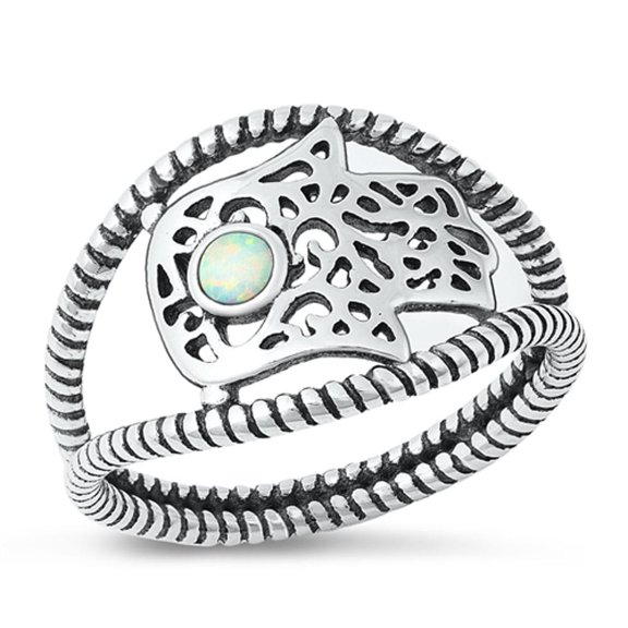 CHOOSE YOUR COLOR Sterling Silver Bali Hamsa Ring 925 Oxidized Band White CZ Female Size 5