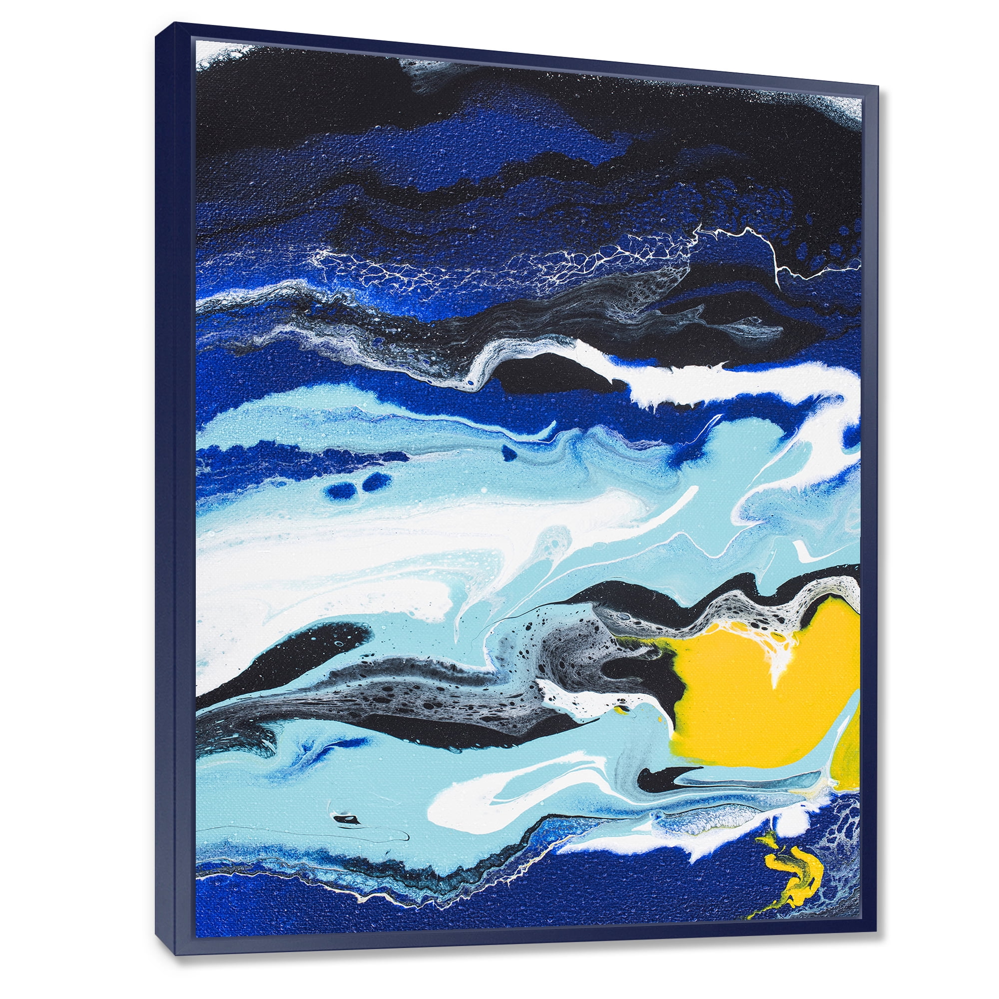 Designart 'Abstract Composition In Blue and Yellow VIII' Modern Framed Canvas Wall Art Print
