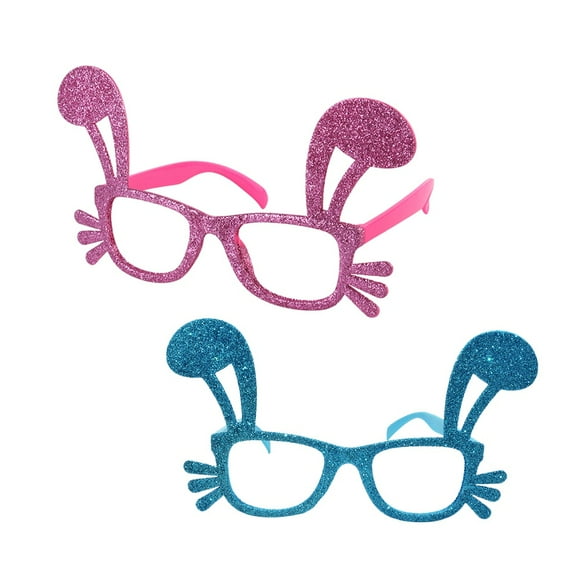2pcs Rabbit Ear Glasses Prop Funny Shining Easter Decor Glasses for Festivel Party Kid Girl Woman (Pink, Blue)
