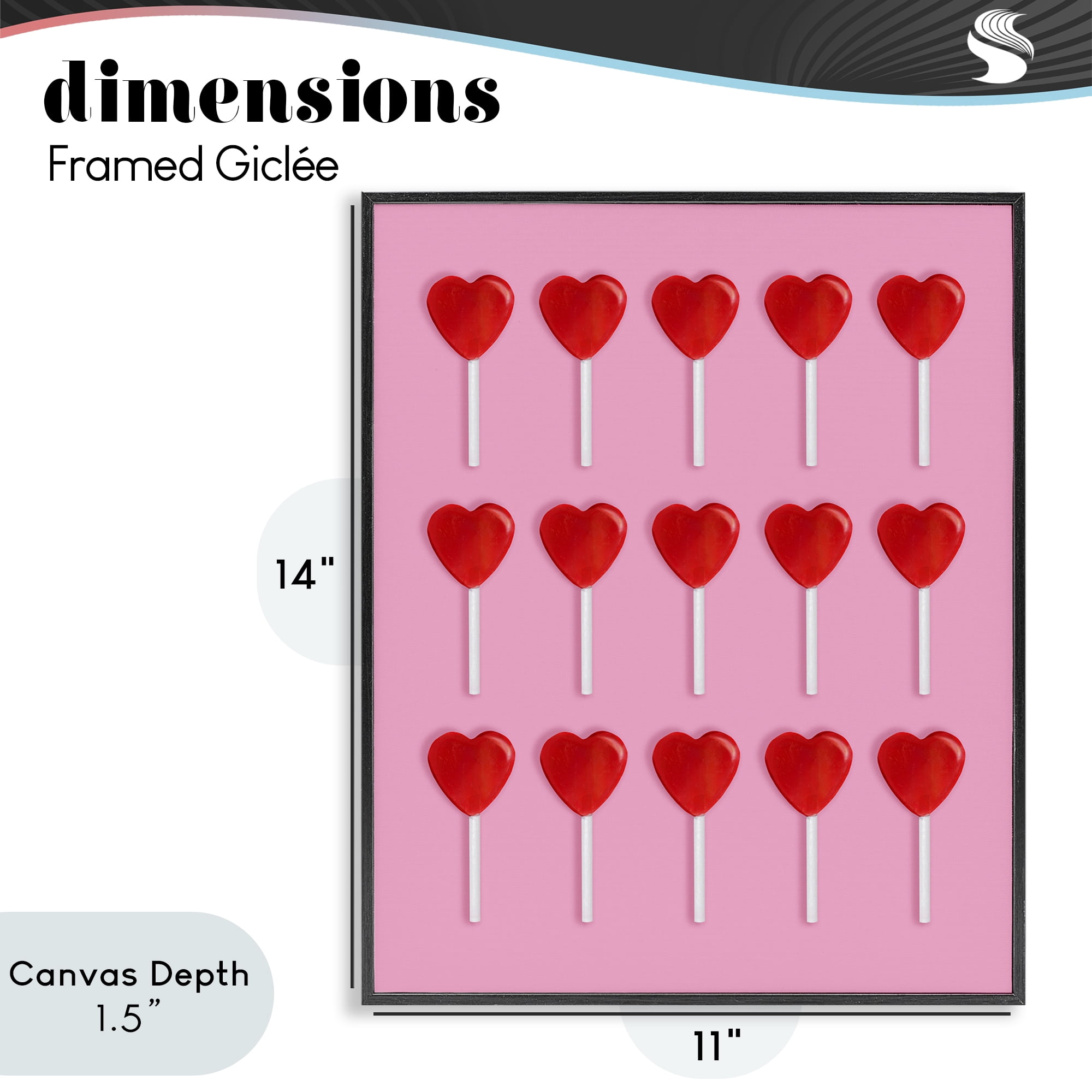 Stupell Industries Heart Lollipops Collection Black Framed Giclee Art, design by LISH Creative