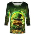 thumbnail image 2 of TaTaai St. Patrick's Day Women's Casual Print Round Neck 3/4 Sleeve T-Shirt Loose Top Gift, 2 of 5