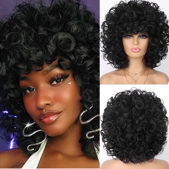 African Synthetic Wig Tight Coils Natural Short Curly Hairdo Fiber Headwear For Women Daily Use