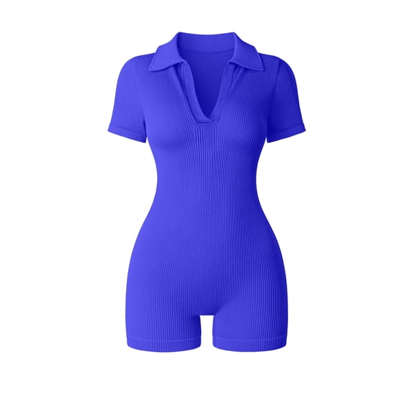 MINTREUS Women Rompers Short Sleeve V Neck Summer Casual Stretch Overalls Shorts Jumpsuit