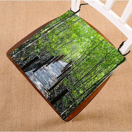 

PHFZK Tropical Nature Chair Pad Walkway with Wooden Bridge through Mangrove Forest Seat Cushion Chair Cushion Floor Cushion Two Sides Size 18x18 inches