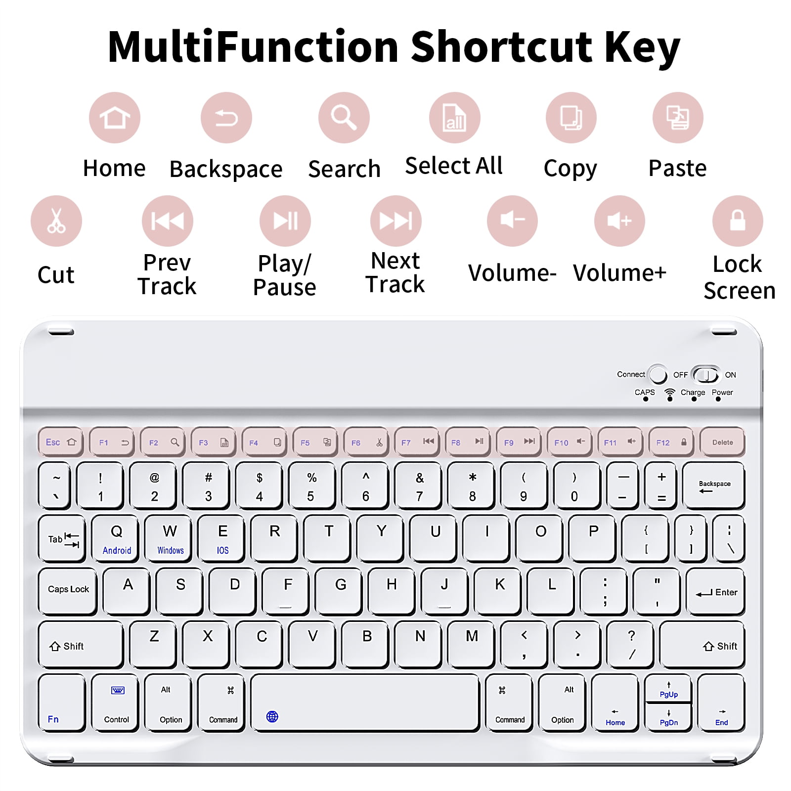 Aoub iPad 9th/8th/7th Generation Keyboard Case with Pencil Holder, Stand Folio Detachable Wireless Bluetooth Keyboard Cover, Soft TPU Back Smart Case for iPad 10.2 inch 2021/2020/2019, Pink